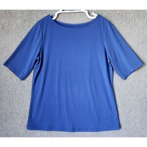 Susan Graver Essentials Women's Short Sleeve Liquid‎ Knit Top Basics Blue Size S